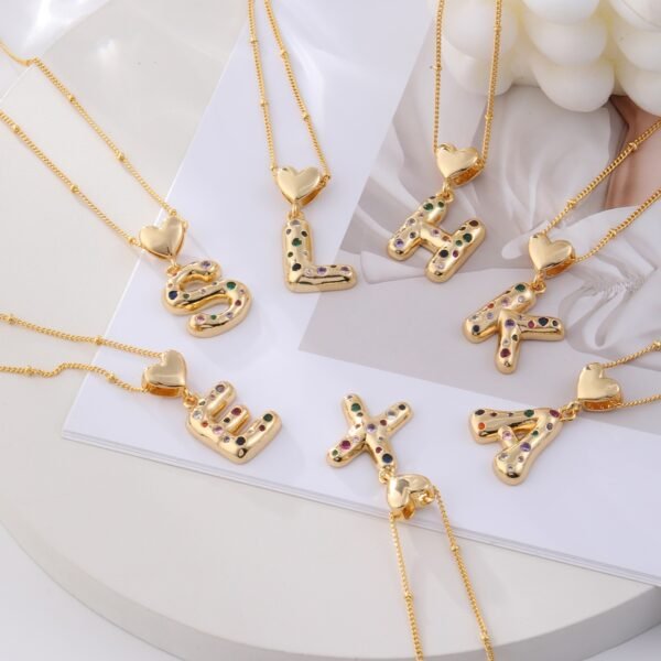 Bubble Gold Color Zircon  Initial Necklace